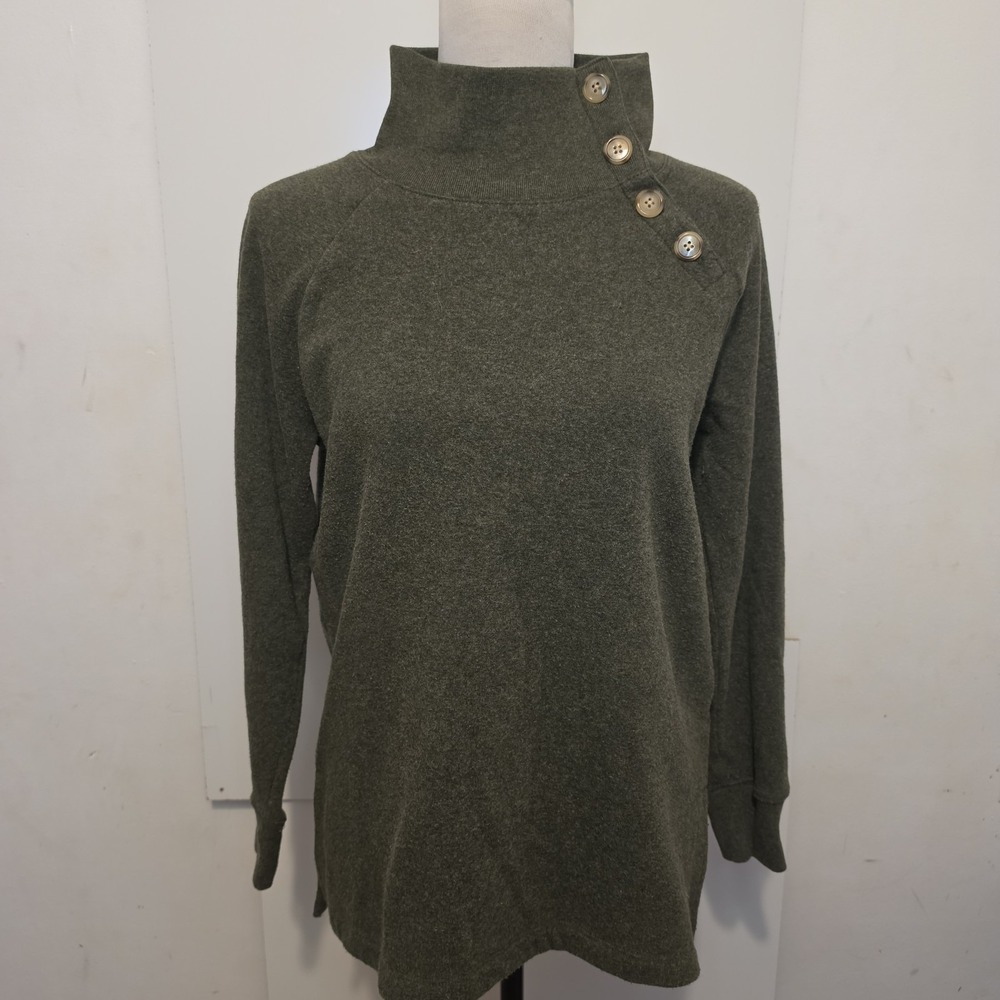 J.Crew Women's XS Olive Green Funnel Neck Button Pullover Sweater Tunic
